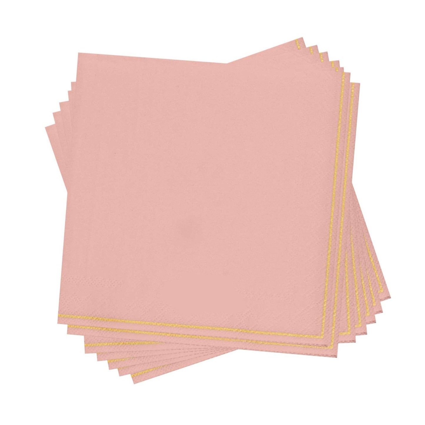 Luxe Party - Coral with Gold Stripe Paper Cocktail Napkins | 20 Napkins: 20 Beverage Napkins - 5" x 5"