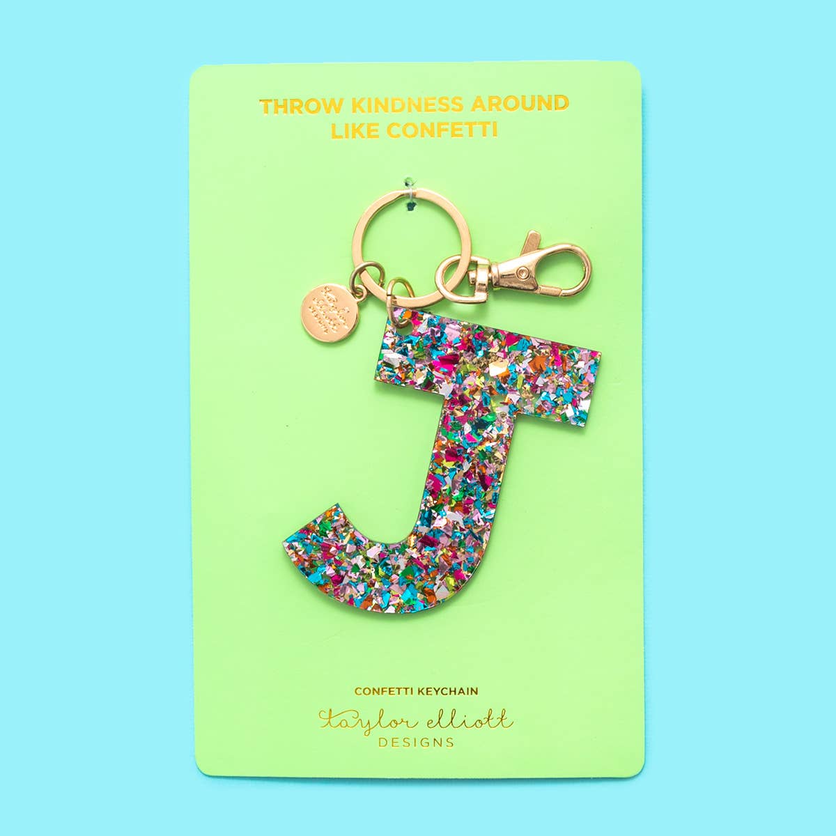 Taylor Elliott Designs - Keychain - Colorful Confetti - Letter J