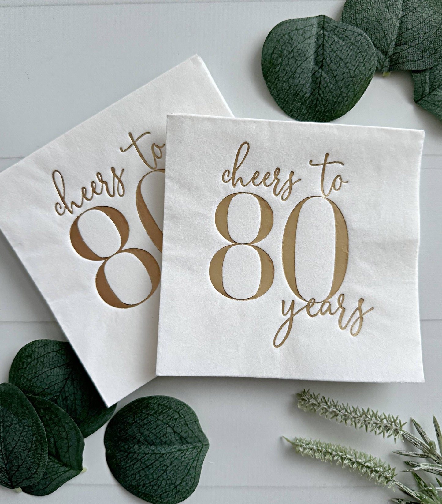 Cheers to 80 Years Cocktail Napkins - Gold on White