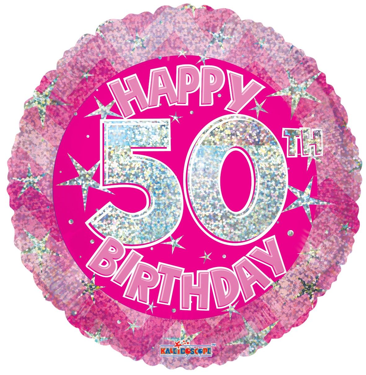 Holographic Happy 50th Birthday Pink Mylar Balloon