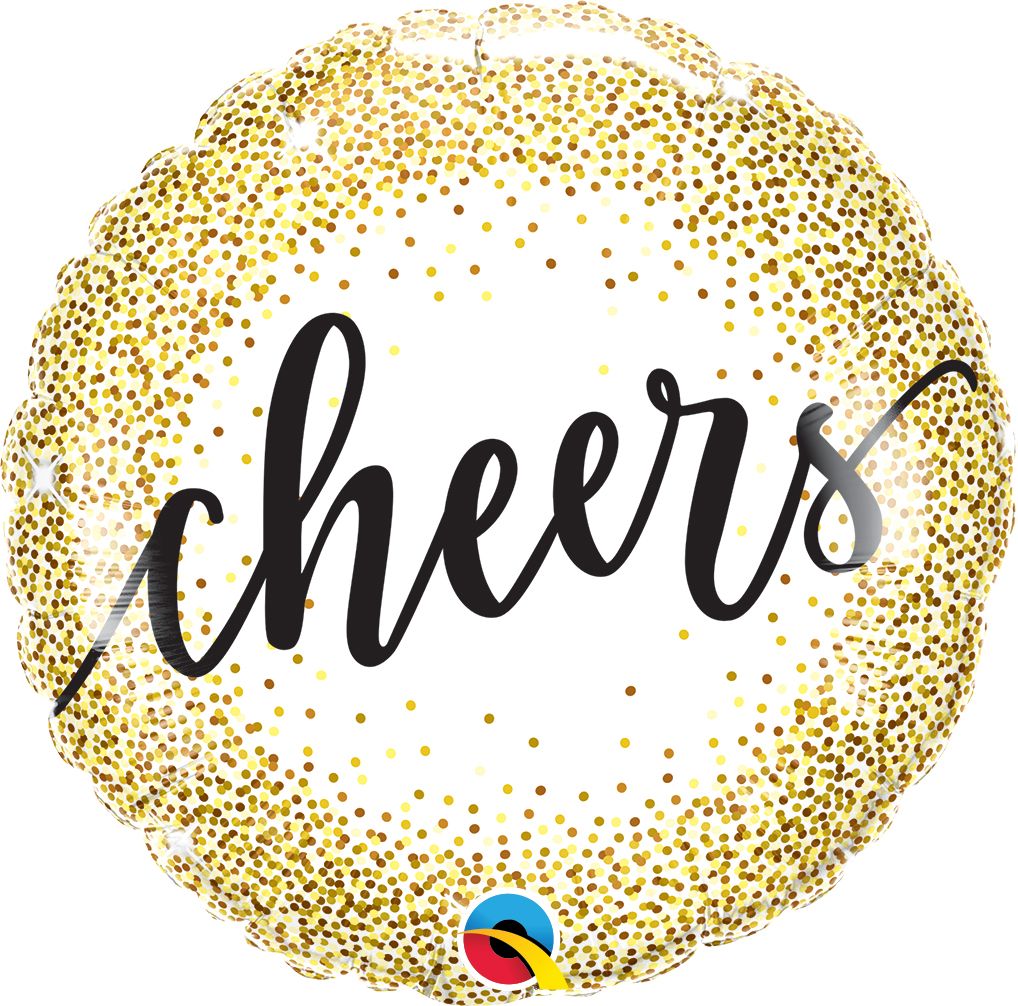 18" Cheers Gold Glitter Dots Mylar Balloon
