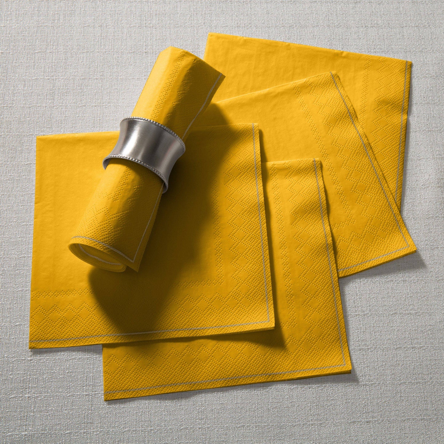 Yellow with Gold Stripe Lunch Napkins | 20 Napkins: 20 Lunch Napkins - 6.5" x 6.5"