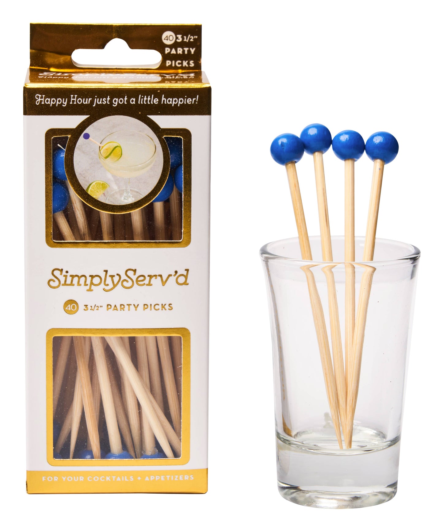 Party Pick Fancy Bamboo Toothpick Small 3.5" Blue Ball 40pk