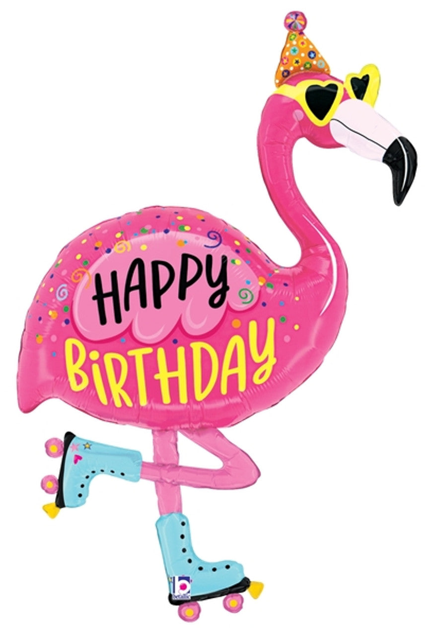 42"S Happy Birthday Party Flamingo Mylar Balloon