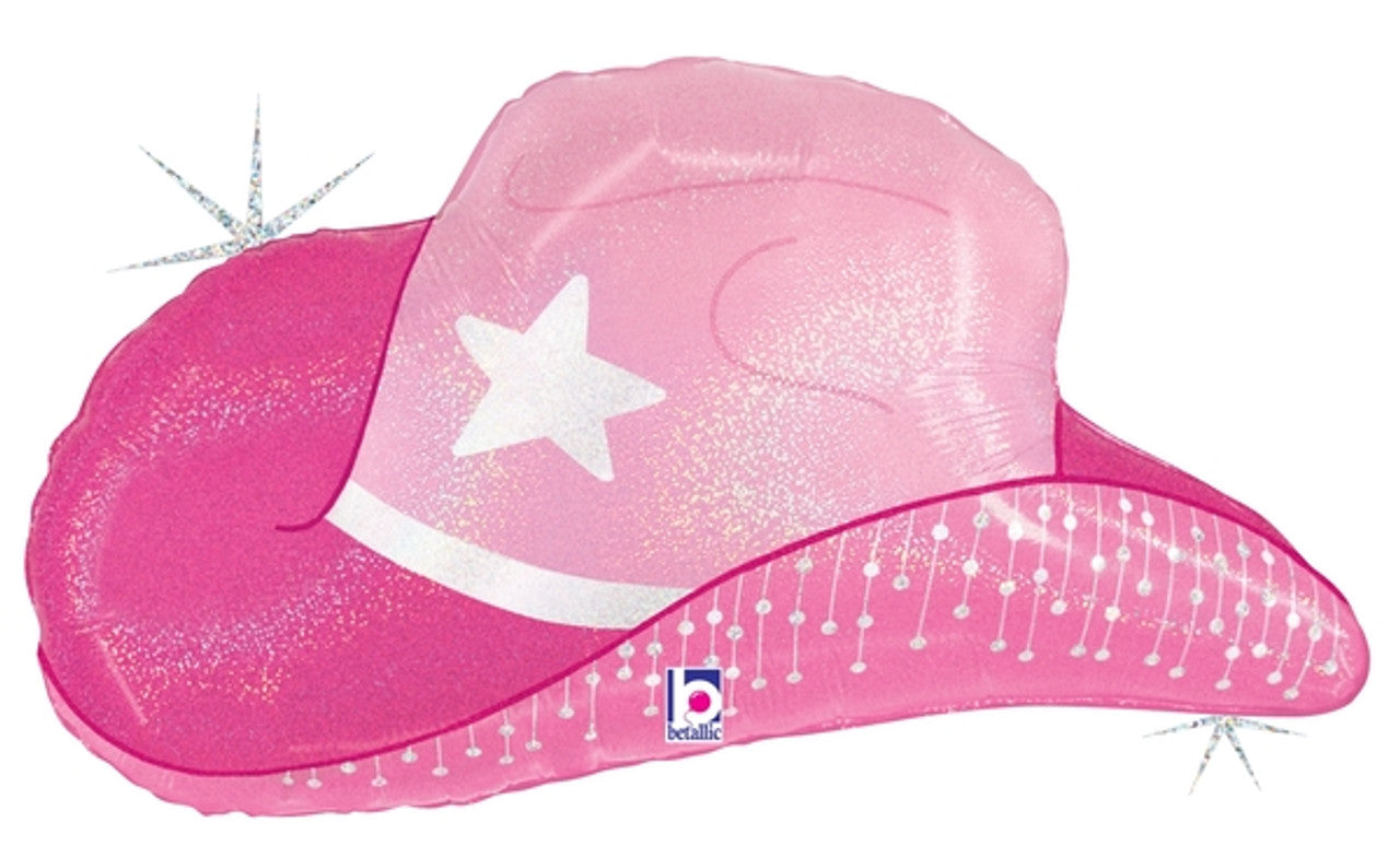 26"S Western Cowboy Cowgirl Hat Pink Mylar Balloon