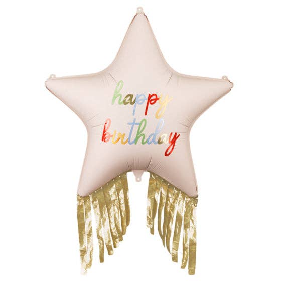 Happy Birthday Star with Fringe Foil Balloon 28 in.