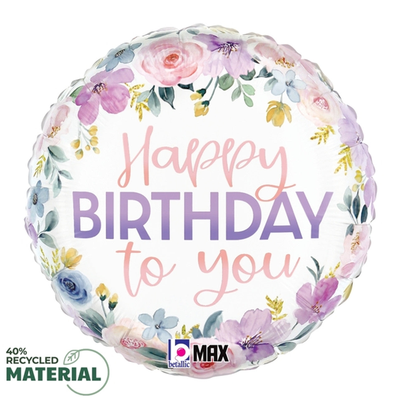 18" Happy Birthday Floral Watercolor Mylar Balloon