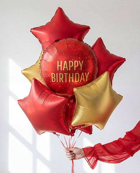 Happy Birthday Dark Red Round Mylar Balloon 18 in