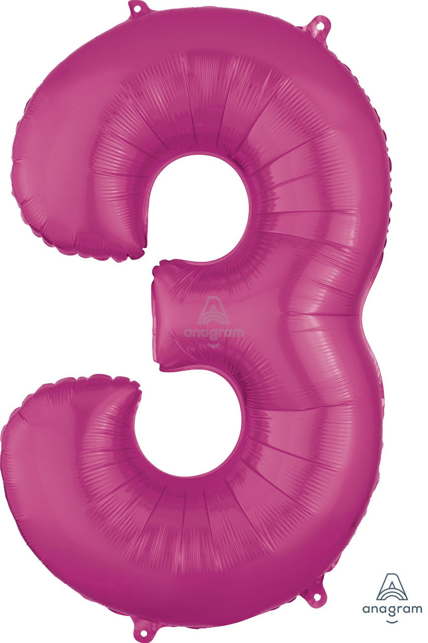 34"A Pink Number 3 Mylar balloon