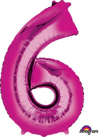 34" Metallic Pink Mylar Number 6 Balloon