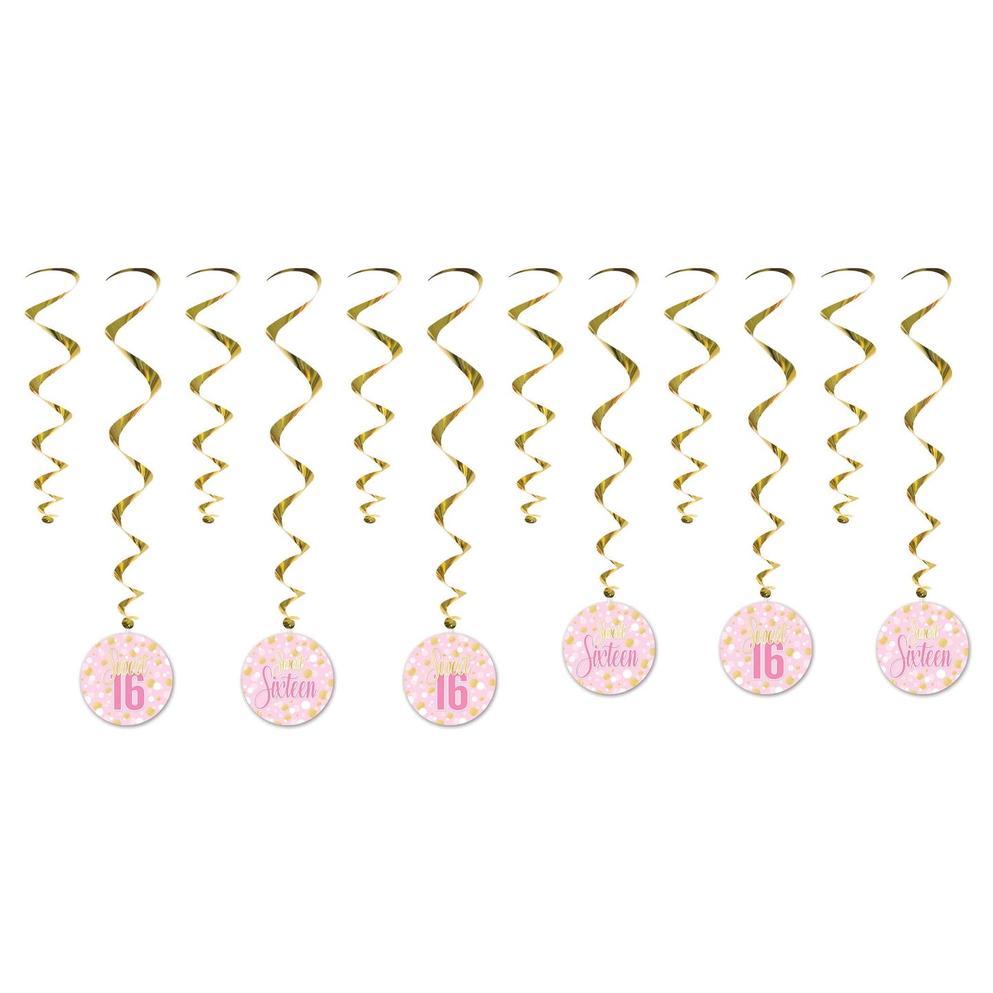 Pink and Gold Sweet 16 Whirls, 17½"-30½"