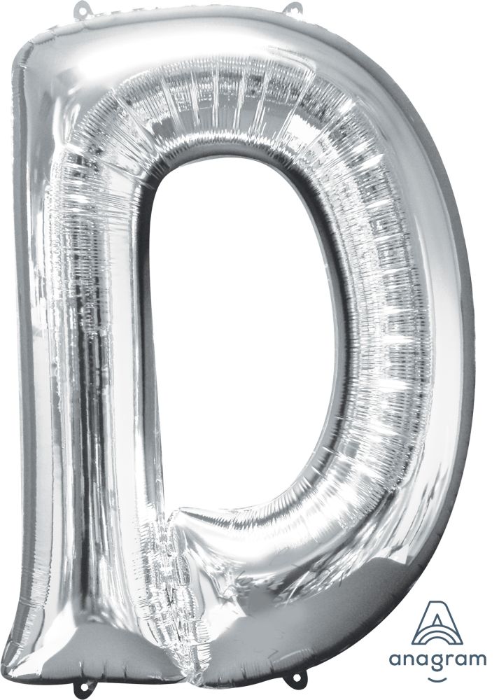 34" Silver Letter D Mylar Balloon