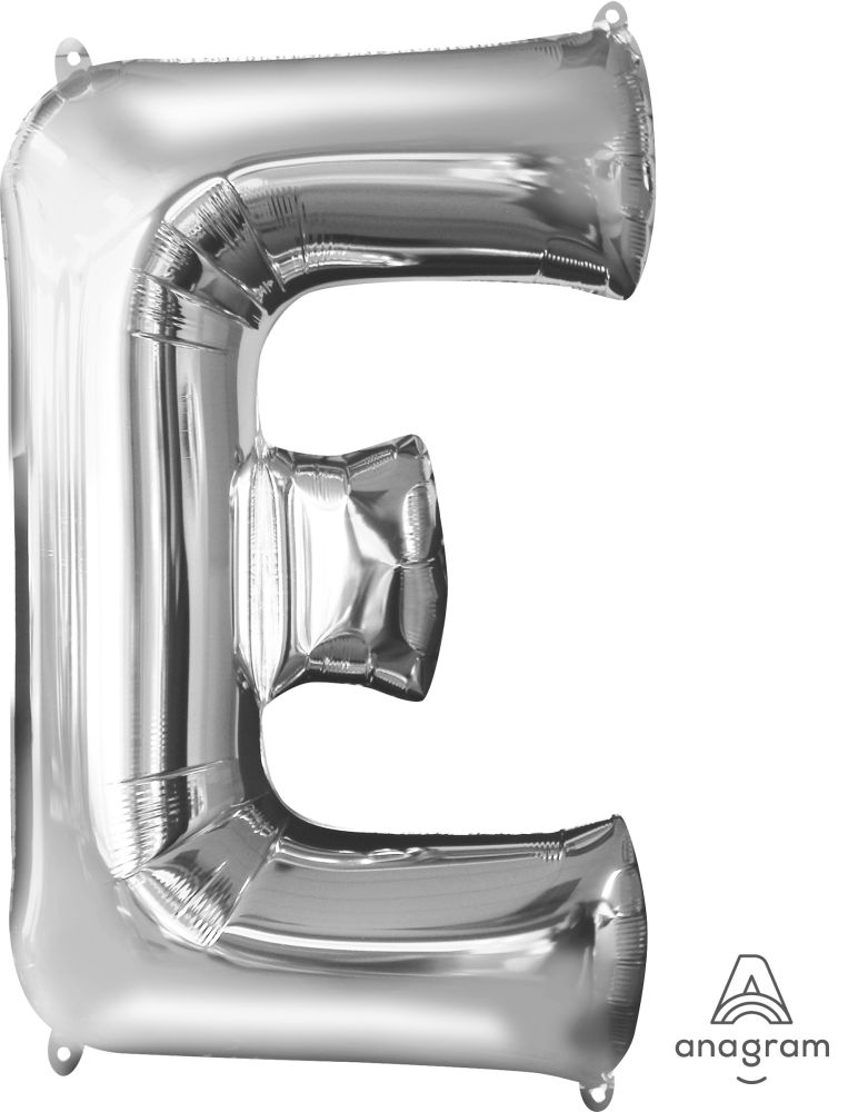 34" Silver Letter E Mylar Balloon