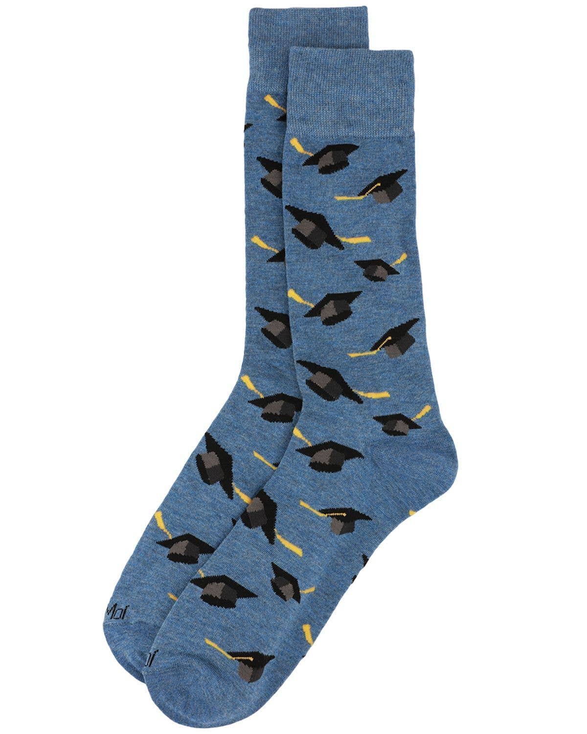 MeMoi Graduation Cap Mens Bamboo Crew Sock: 10 13 / Denim Heather