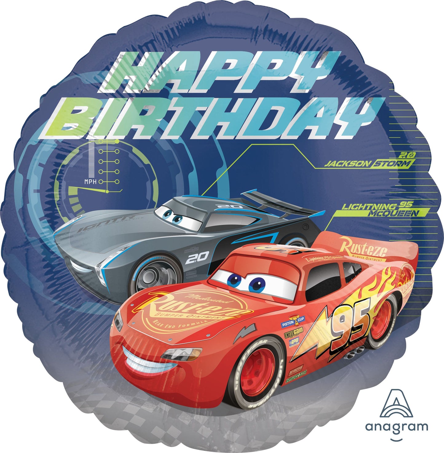 Cars 3 Happy Birthday Mylar Balloon- Storm and McQueen