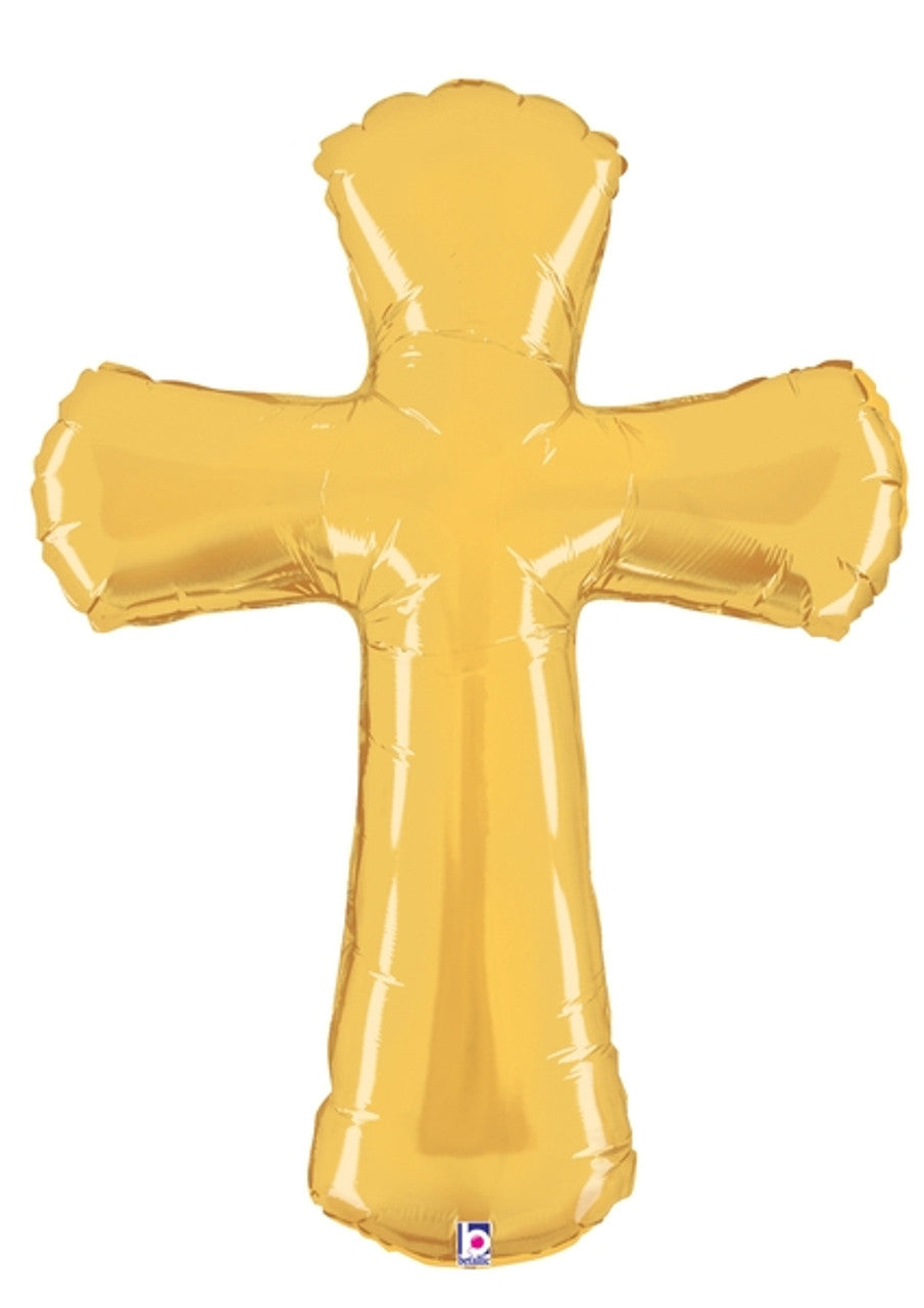 39" Gold Cross Mylar Balloon