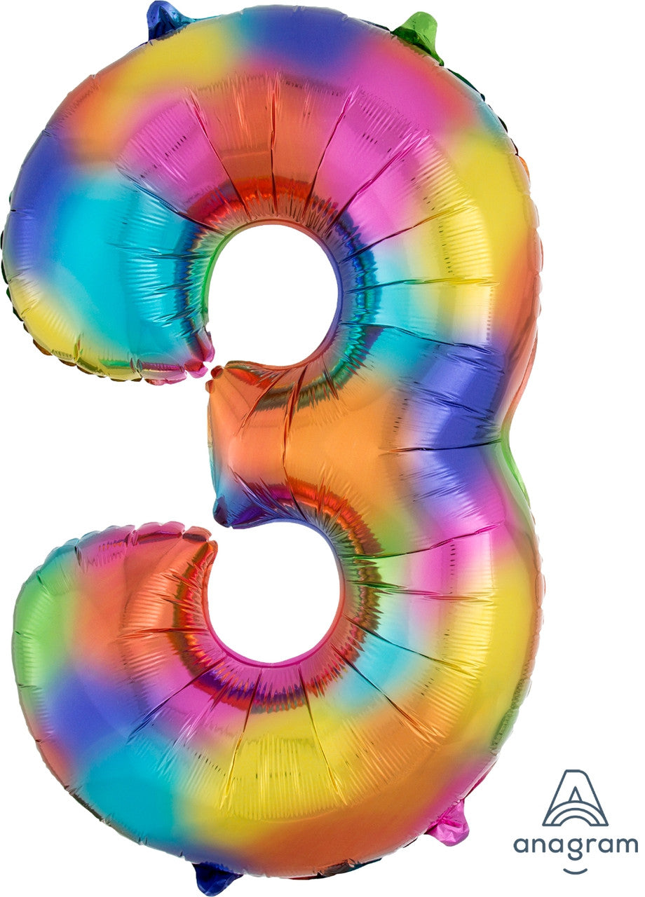 Rainbow Splash Number 3 Mylar balloon 34"