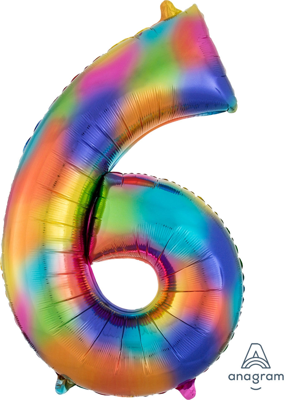 Rainbow Splash Number 6 Mylar balloon 34"