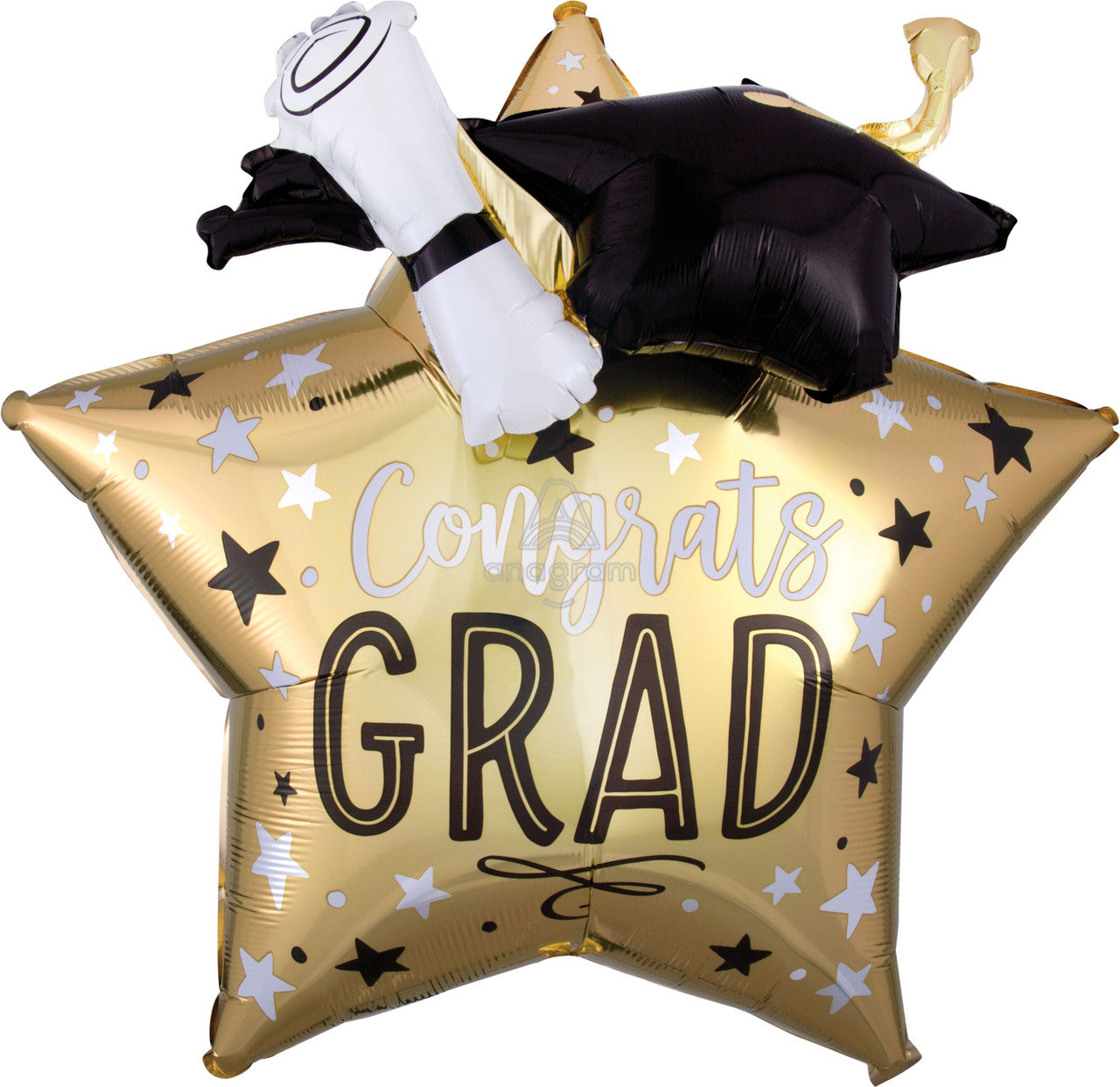 28"A Grad Star Cap and Diploma Mylar Balloon