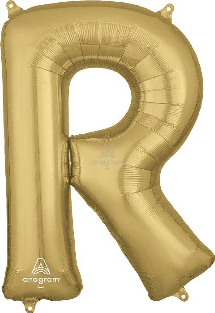 34"A White Gold Letter R Mylar Balloon