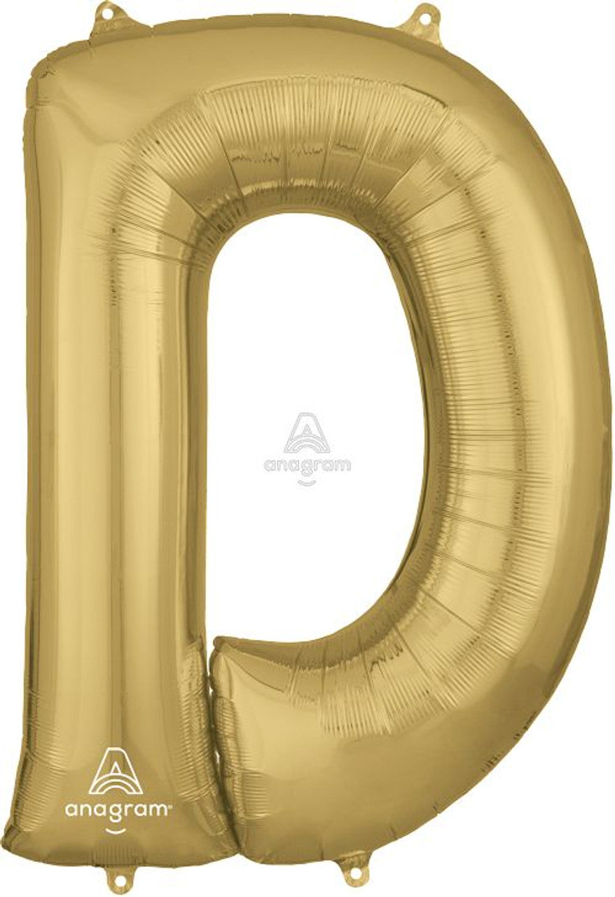 34"A White Gold Letter D Mylar Balloon