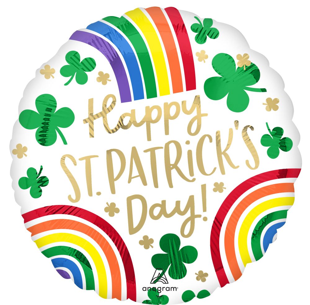 18" St. Patrick's Day Rainbows Mylar Balloon