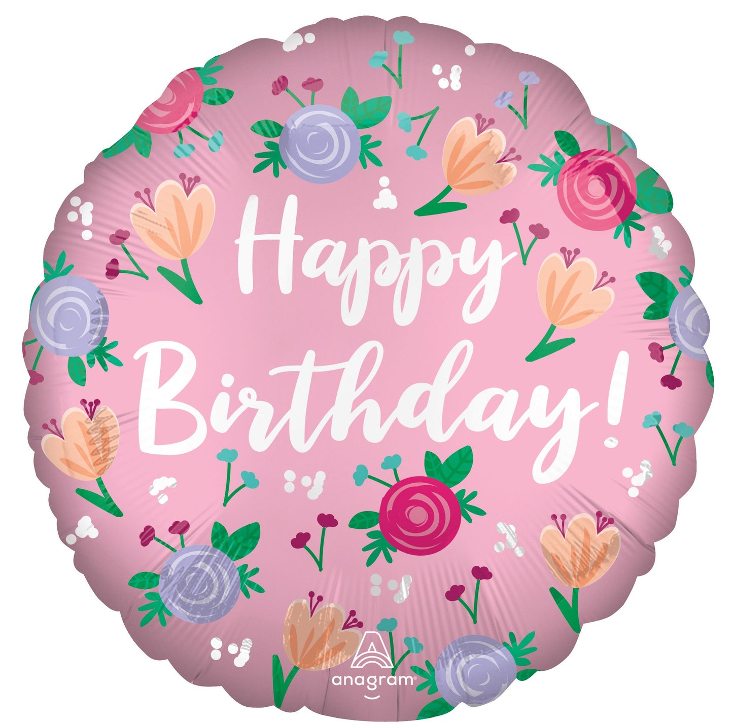Standard Satin Happy Birthday Peony Mylar Balloon