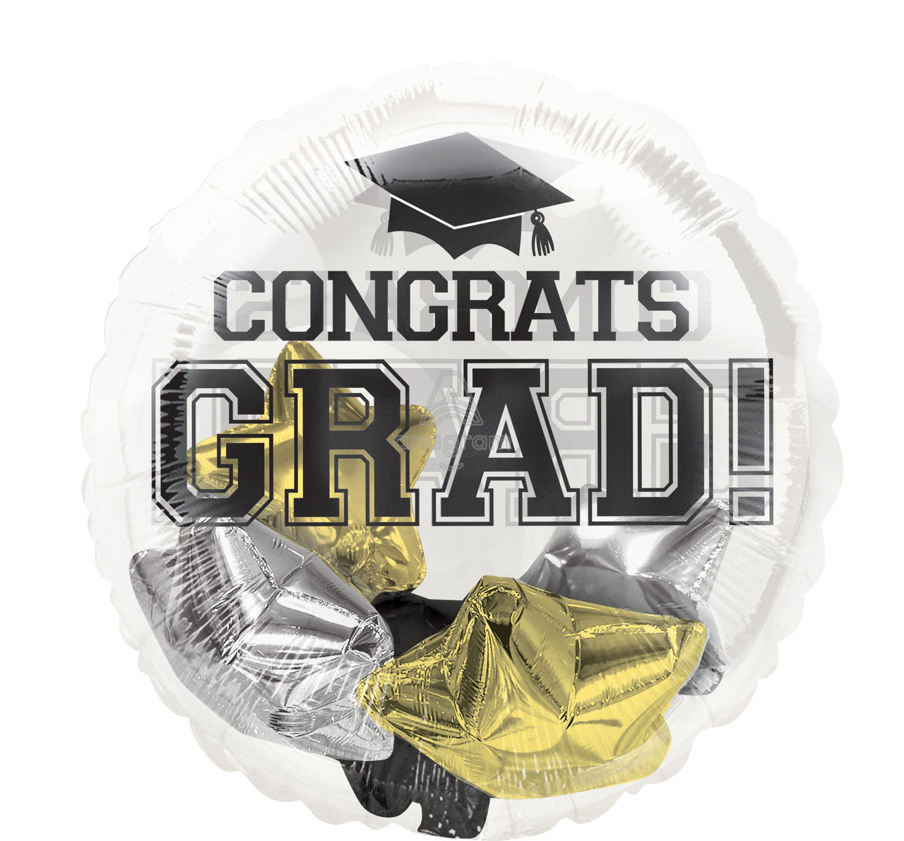 Congrats Grad Insider Black/Silver/Gold Star Mylar Balloon