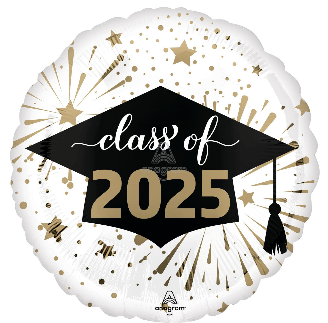 18"A Class of 2025 White and Gold Mylar Balloon