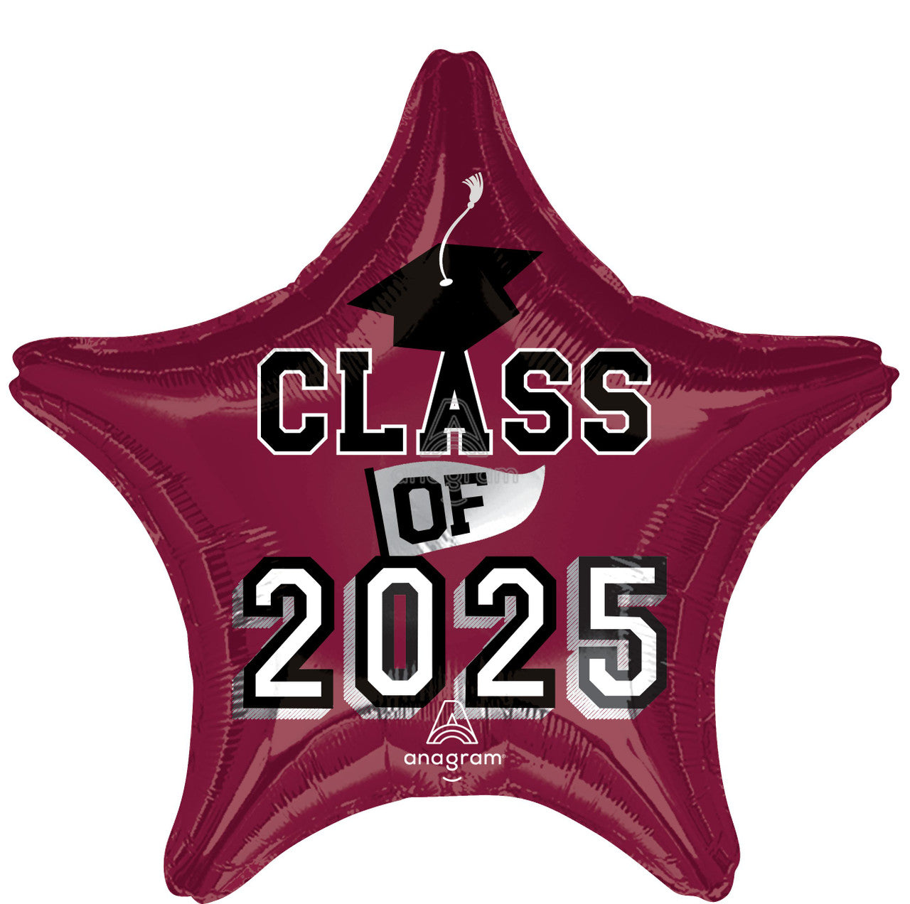 19"A Class of 2025 Burgundy Star Mylar Balloon