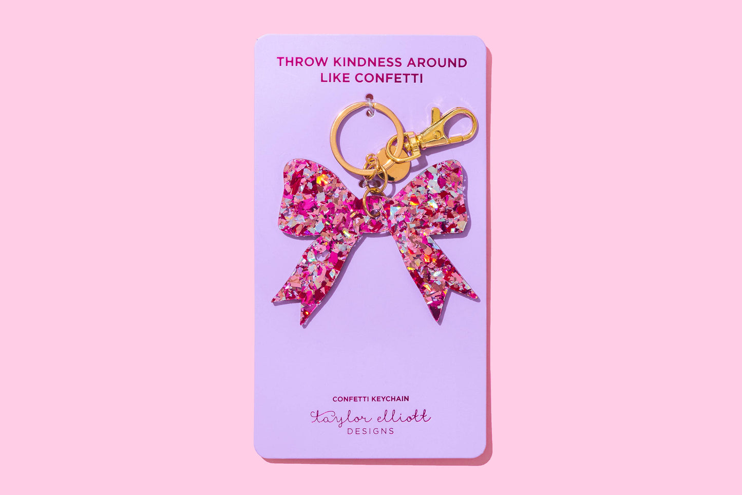 Taylor Elliott Designs - Keychain - Bow - Pink Confetti