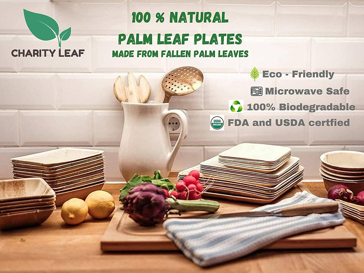 Palm Leaf Square Plate - 8" Inch - Pack of 50 Plates