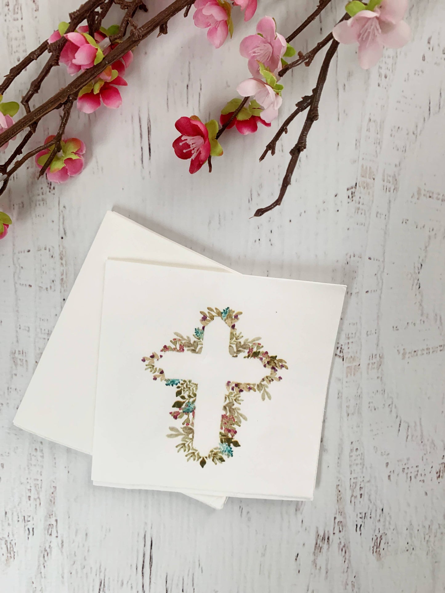 Floral Cross Drink Napkins | Set of 16