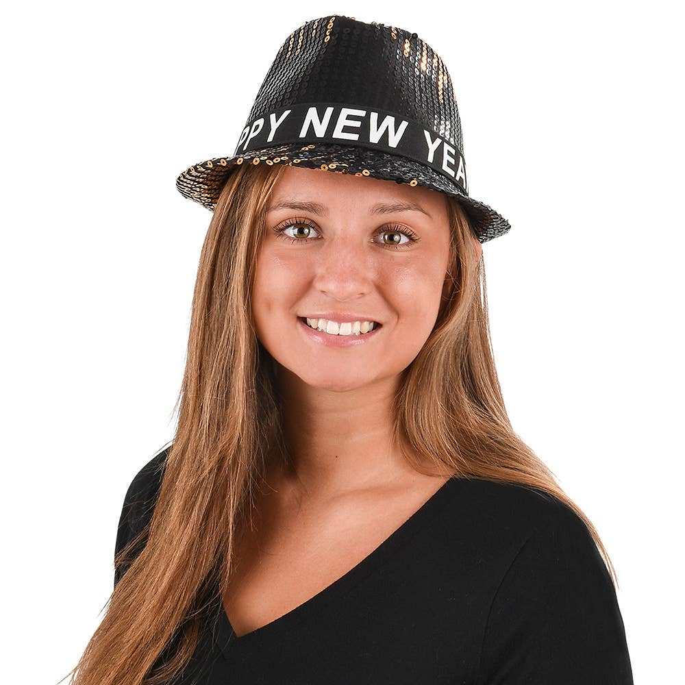 HAPPY NEW YEAR SEQUIN FEDORA- PARTY HAT