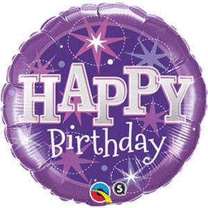 Happy Birthday Sparkle Purple Mylar Balloon