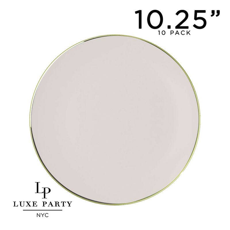Round Linen and Gold Plastic Plates Set | 40 Pack: 20 Dinner and 20 Salad Plates