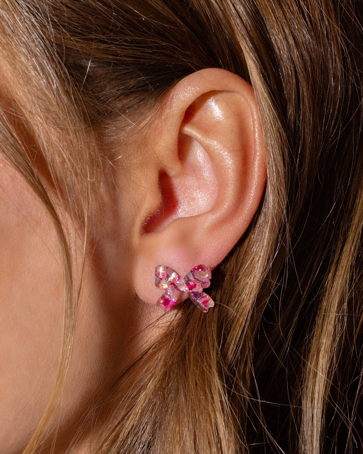 Taylor Elliott Designs - Stud Earrings - Acrylic Ribbon Bows - Pink Confetti