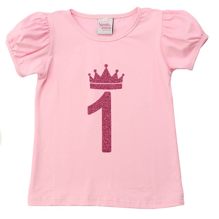#1 Birthday Puff sleeve T shirt: Pink / Hot Pink / 18mo