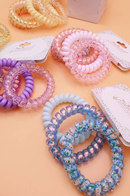 4-Pcs Multicolor Spiral Hair Ties: ASSORTED / ONE SIZE