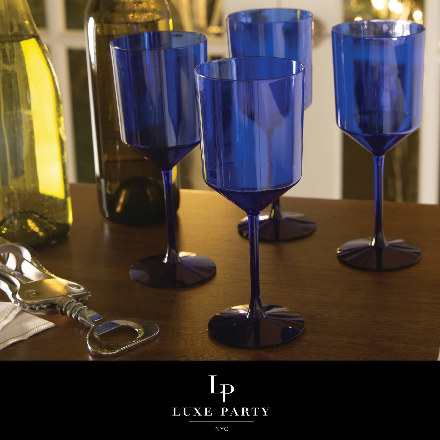 Upscale Blue Plastic Wine Cups | 4 Cups