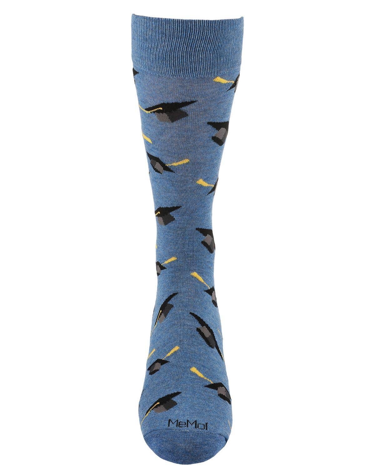 MeMoi Graduation Cap Mens Bamboo Crew Sock: 10 13 / Denim Heather