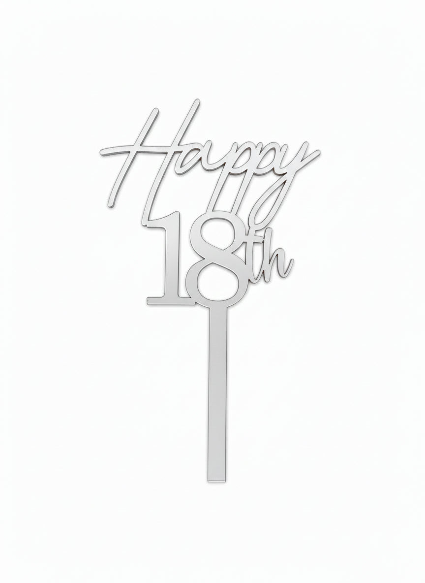 Acrylic Silver 18th Birthday - Cake Topper