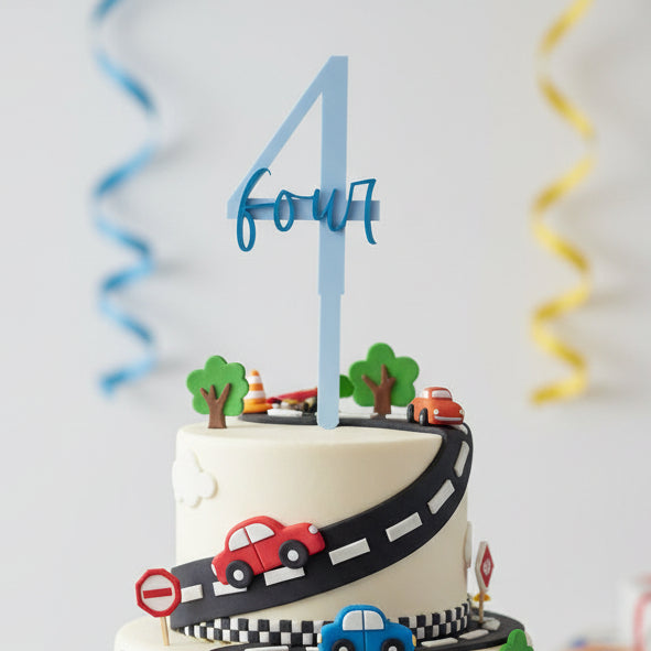 Blue Number 4 - Acrylic cake topper
