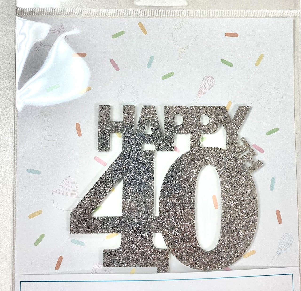 Happy 40th Acrylic Cake Topper - SILVER GLITTER