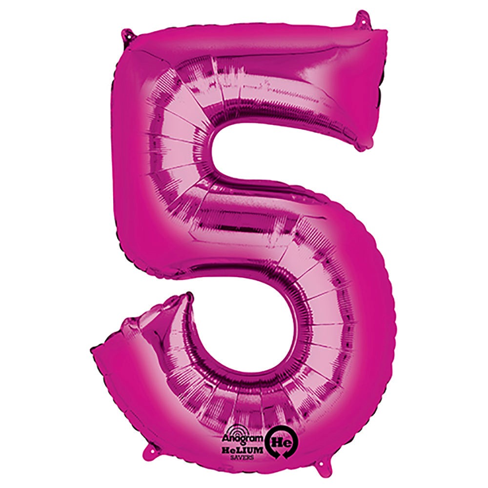 34 inch NUMBER 5 PINK Mylar Balloon