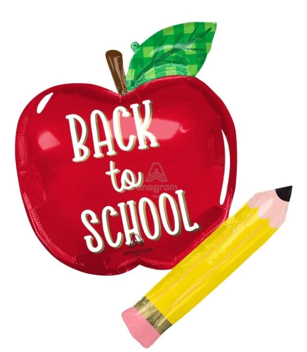 31" Back to School Apple and Pencil Mylar Balloon