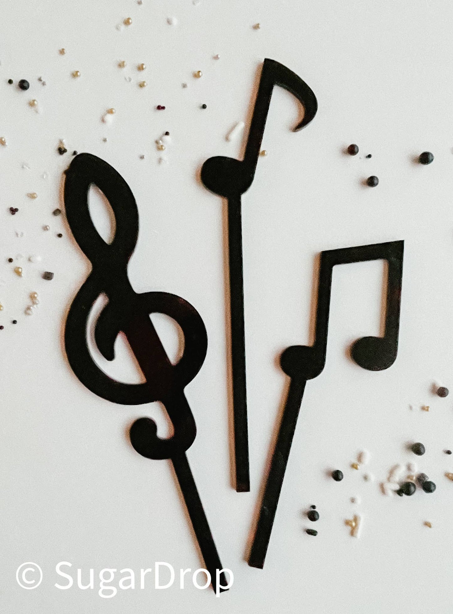 Black Acrylic Music Note Cake Toppers - set of 3 designs
