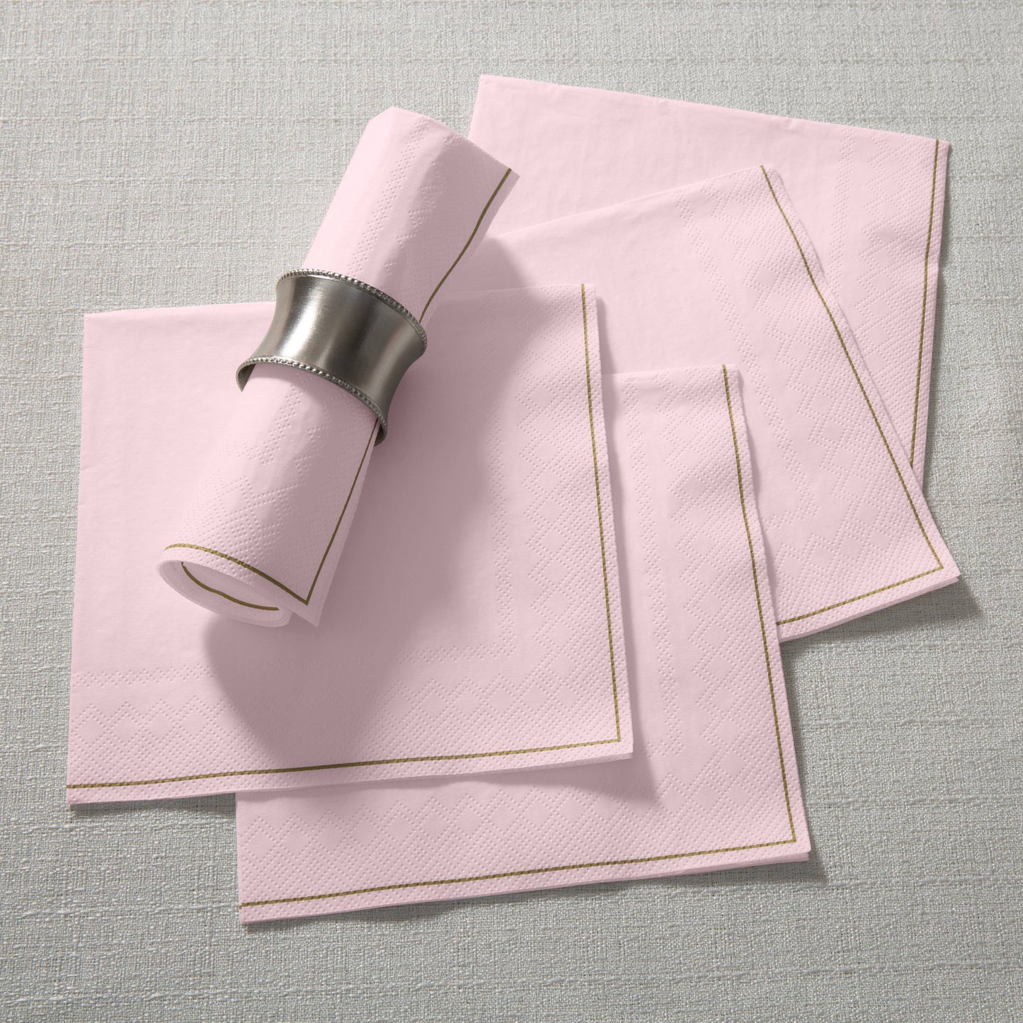 Blush with Gold Stripe Lunch Napkins | 20 Napkins: 20 Lunch Napkins - 6.5" x 6.5"