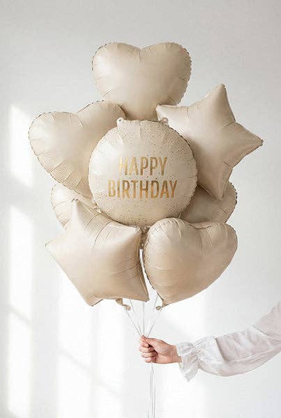 Happy Birthday Cream Round Mylar Balloon 18 in.