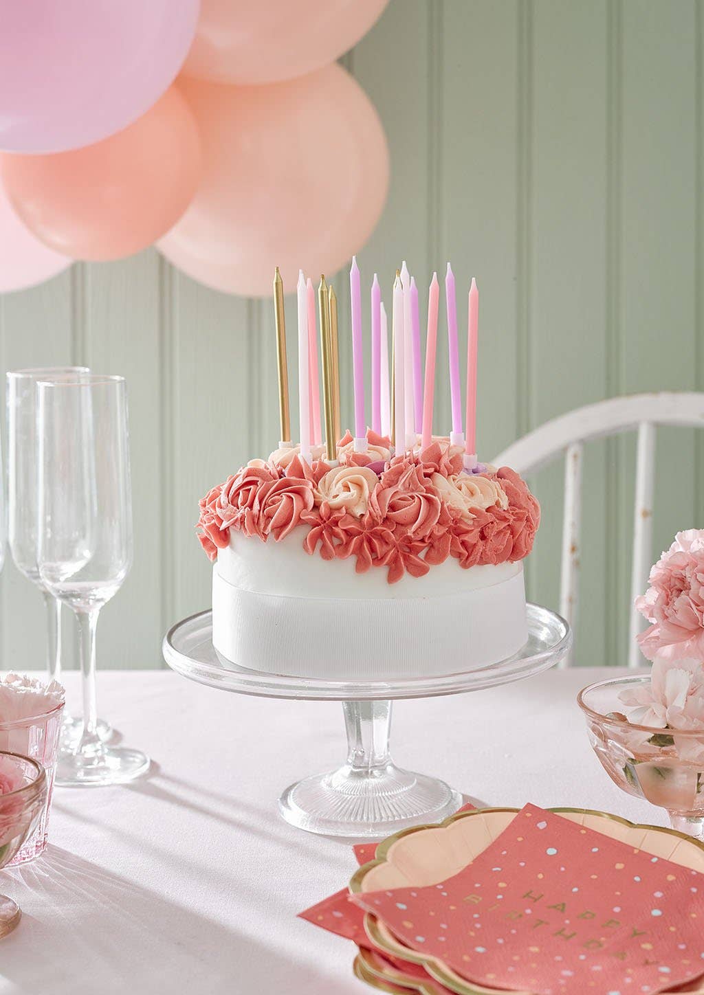Rose Pink & Gold Birthday Candles - 16 pack